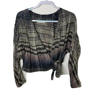 We The Free Running Wild Cropped Wrap Top Dark Plaid Boho Cottagecore Women’s M